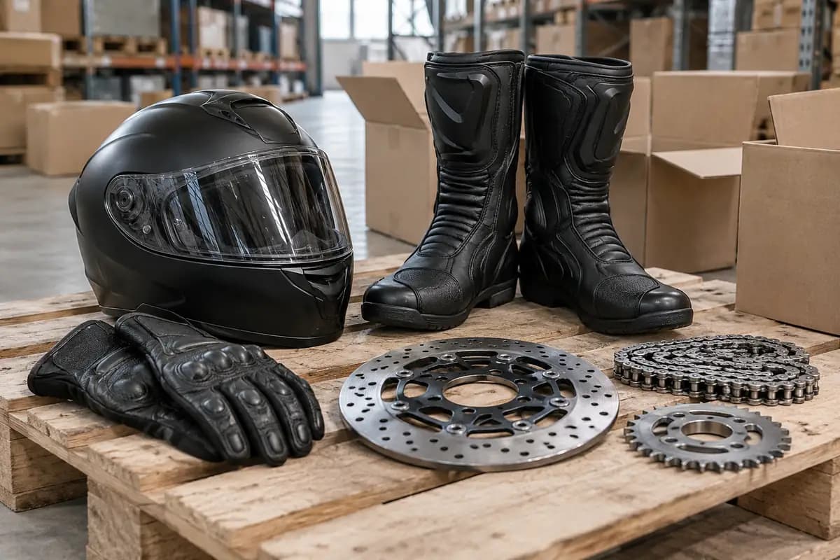 Equipamento para motociclistas e peças de mota
