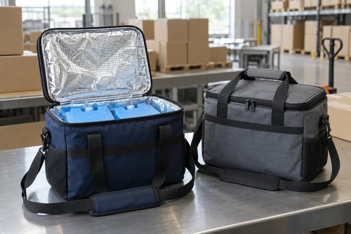 Cooler bags with insulated lining and reusable ice packs